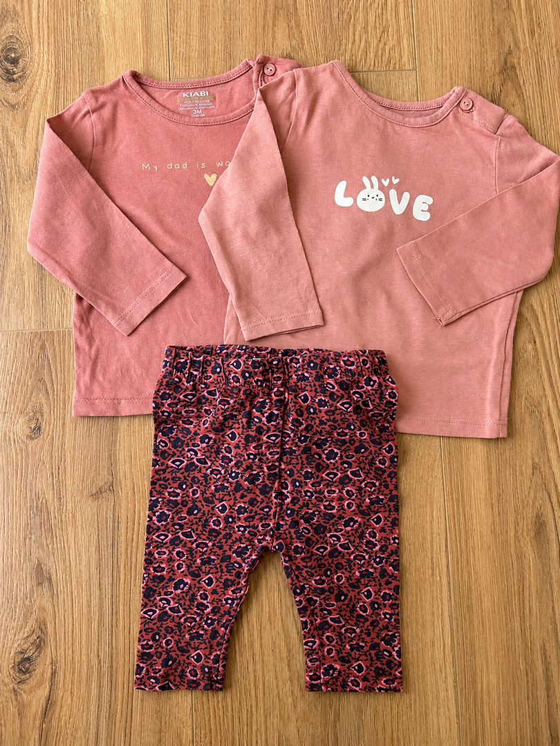 Lot fille Kiabi Lulu Castagnette 3 mois rose mi-saison T-shirt manches longues Legging