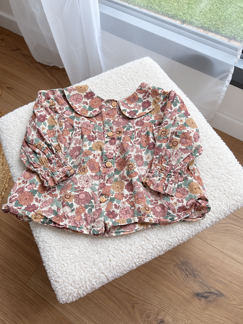 Chemise fille H&m 6 mois fleurs mi-saison manches longues