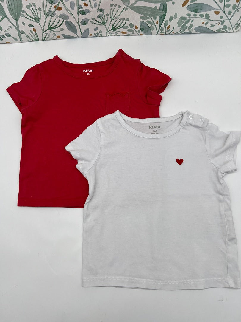 Lot 2 t-shirts manches courtes été fille Kiabi - 9 mois - Blanc & rouge
