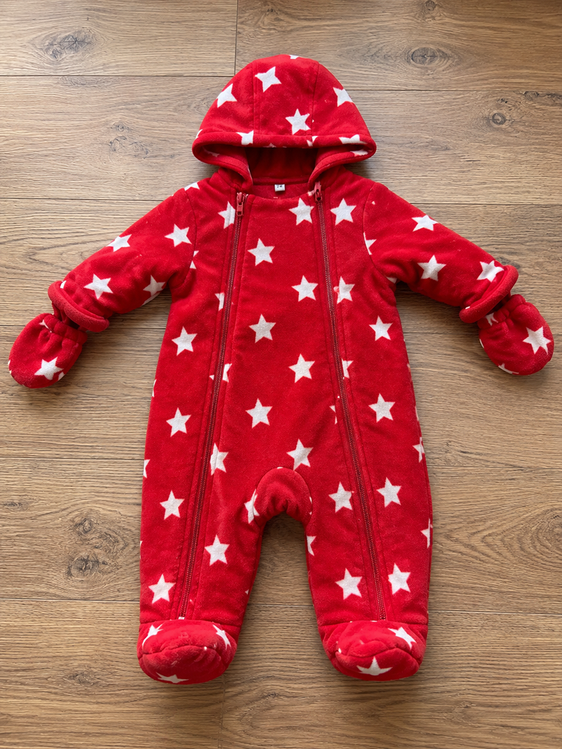 Combi-pilote rouge polaire étoiles 0 mois 1 mois 3 mois Mixte Hiver fille ou garçon