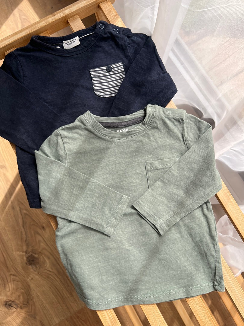 Lot 2 t-shirts manches longues garçon Tao Kiabi bleu vert 12 mois
