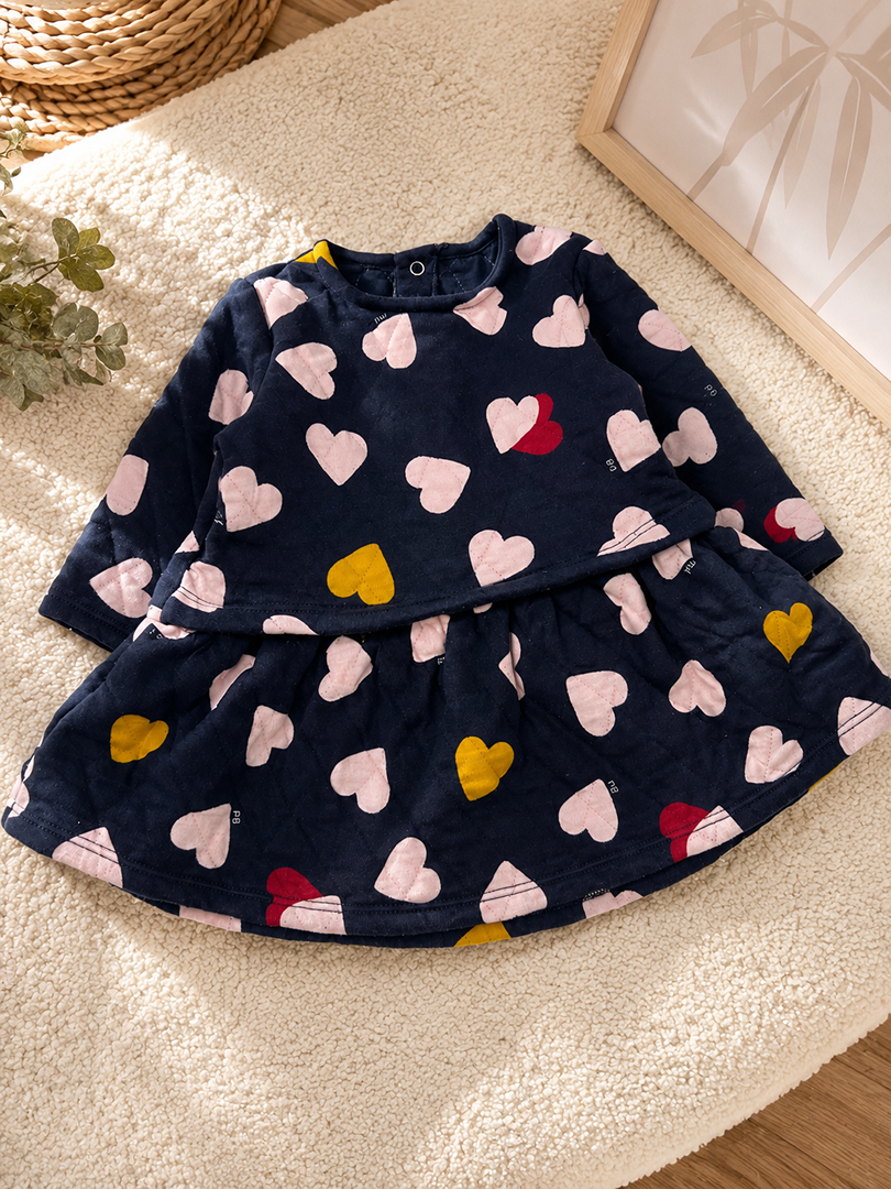 Robe courte molletonné Fille Manches Longues Hiver Petit Bateau 6 Mois cœurs