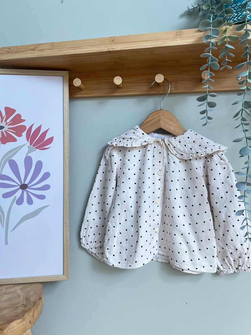 Chemise fille Zara 3 ans beige pois manches longues mi-saison joli col