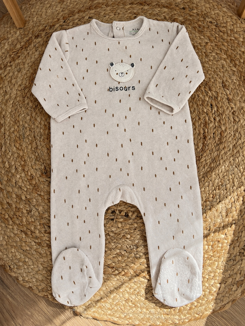 Pyjama velours bébé fille Kiabi écru 12 mois hiver manches longues