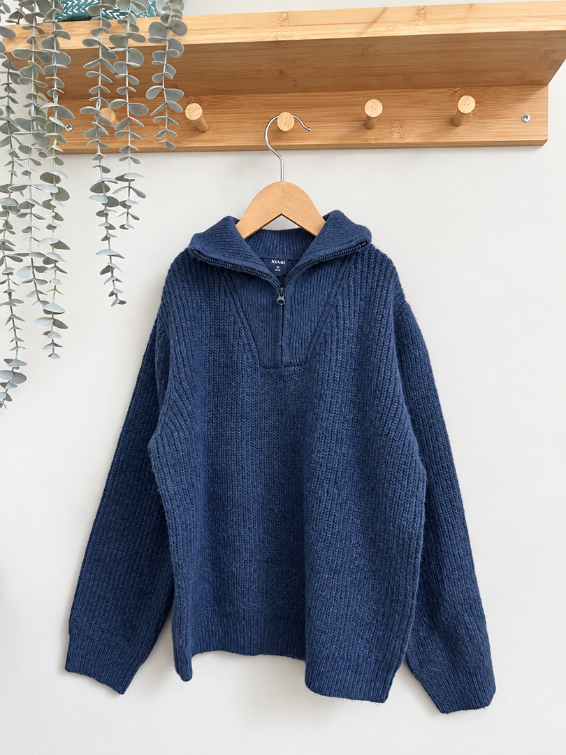 Pull col zippé Kiabi 8 ans garçon hiver manches longues bleu neuf pull camionneur