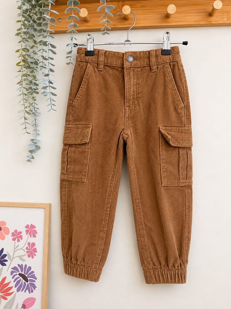 Pantalon regular garçon velours côtelé Tape à l'œil Tao 4 ans hiver marron
