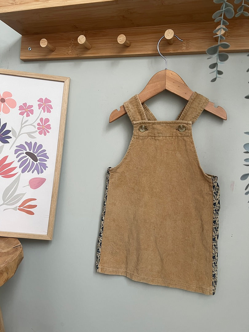 Robe salopette velours côtelé Liv et Léa - 6 mois / 9 mois - Camel et fleurie fille