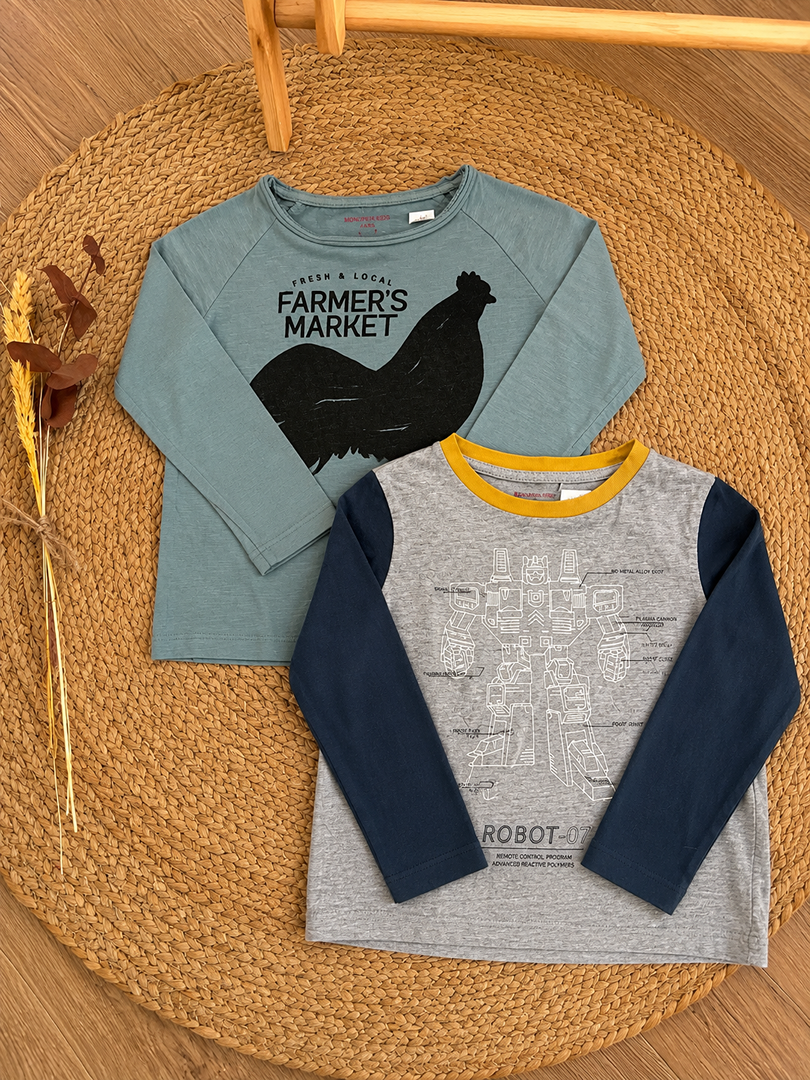 Lot 2 t-shirts manches longues garçon Monoprix Kids 4 ans mi-saison