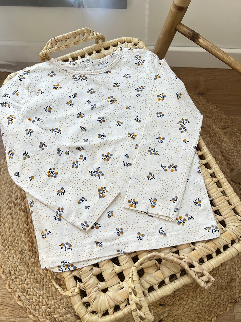 T-shirt manches longues Gémo fille 3 ans floral crème mi-saison