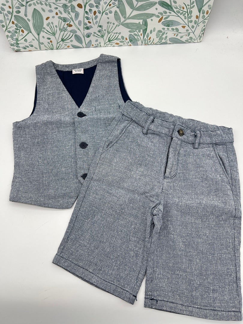 Ensemble cérémonie gilet short garçon Tape à l'oeil Tao - 8 ans - Bleu gris