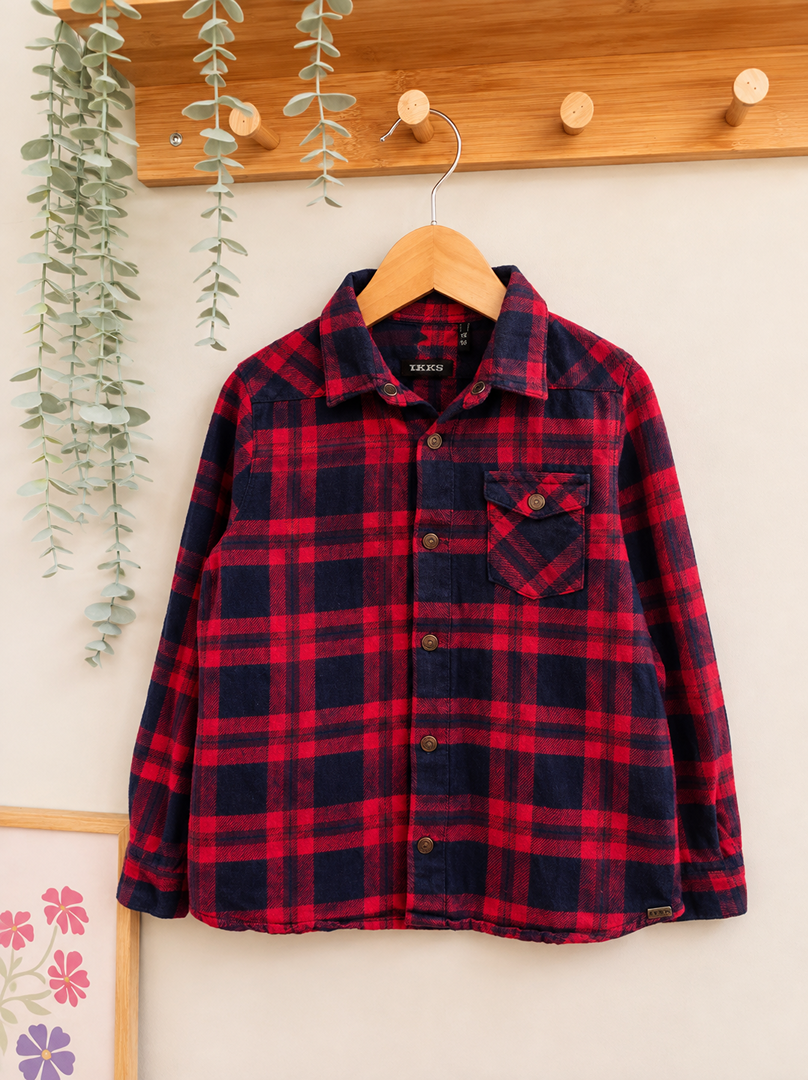 Chemise Ikks garçon 4 ans rouge carreaux manches longues
