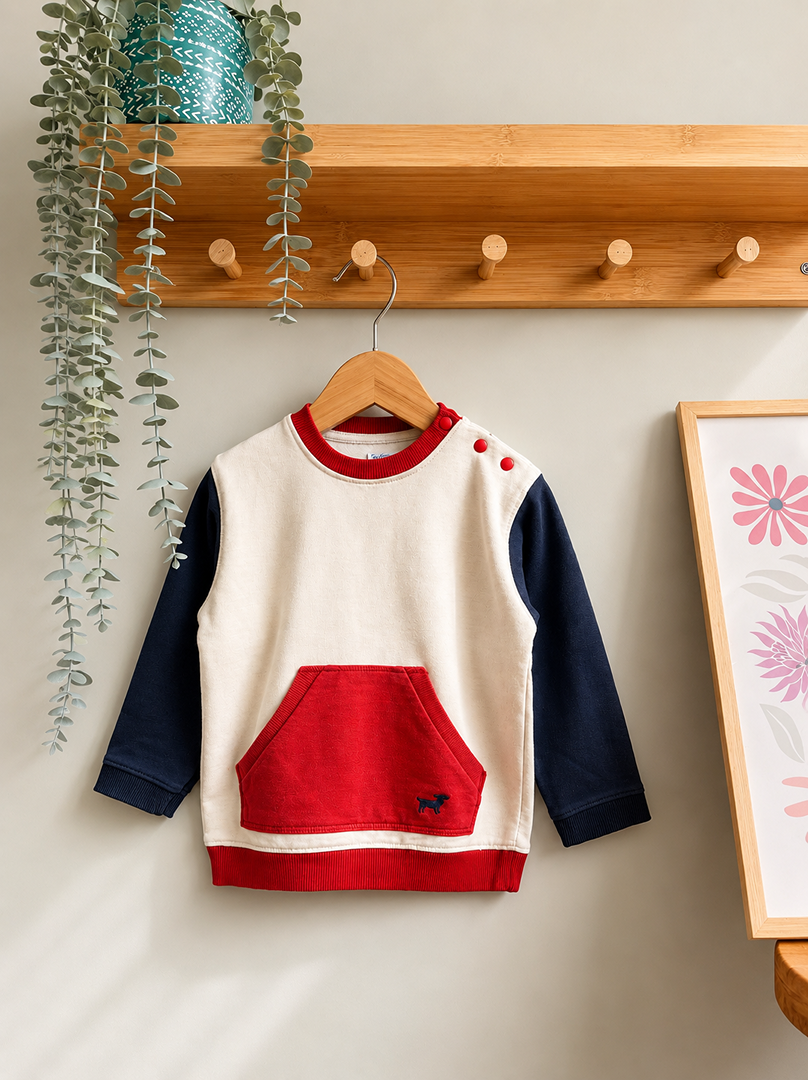 Sweatshirt pull garçon Bout'chou 3 ans écru bleu rouge manches longues mi-saison