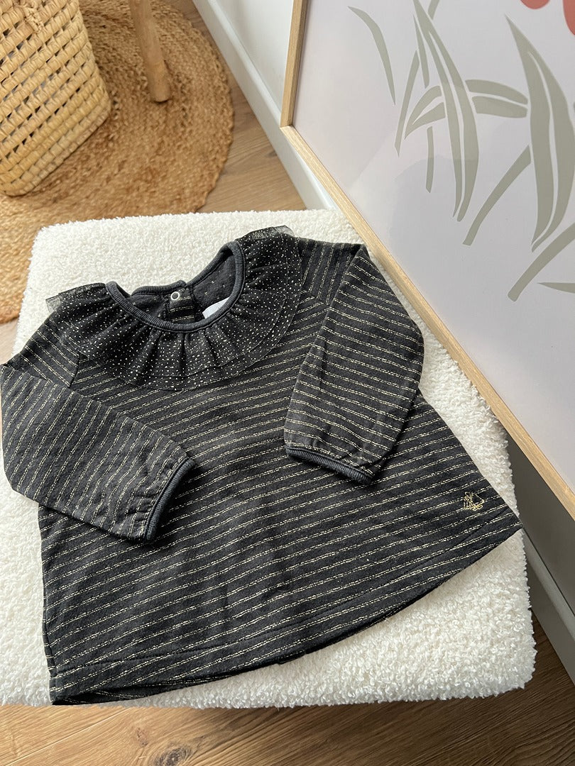 Haut manches longues Petit Bateau - 12 mois - Noir et doré - État : Excellent Fille