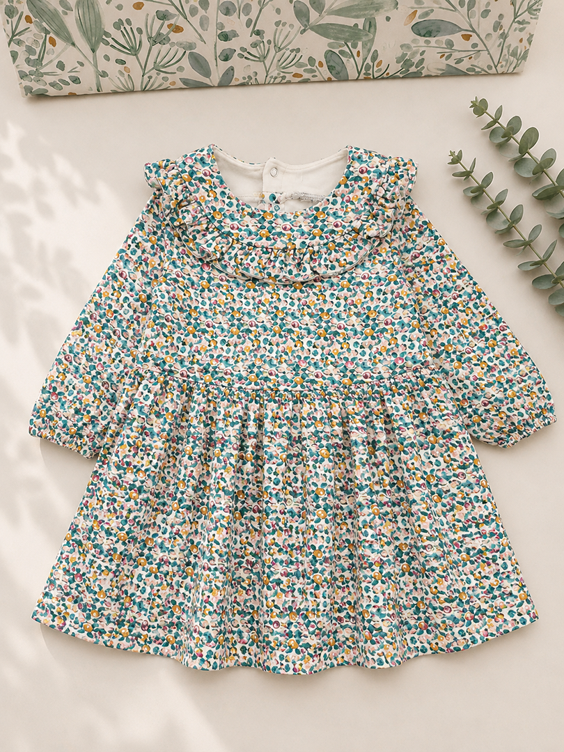 Robe fleurie fille Petit Bateau manches longues 18 mois - molletonnée hiver