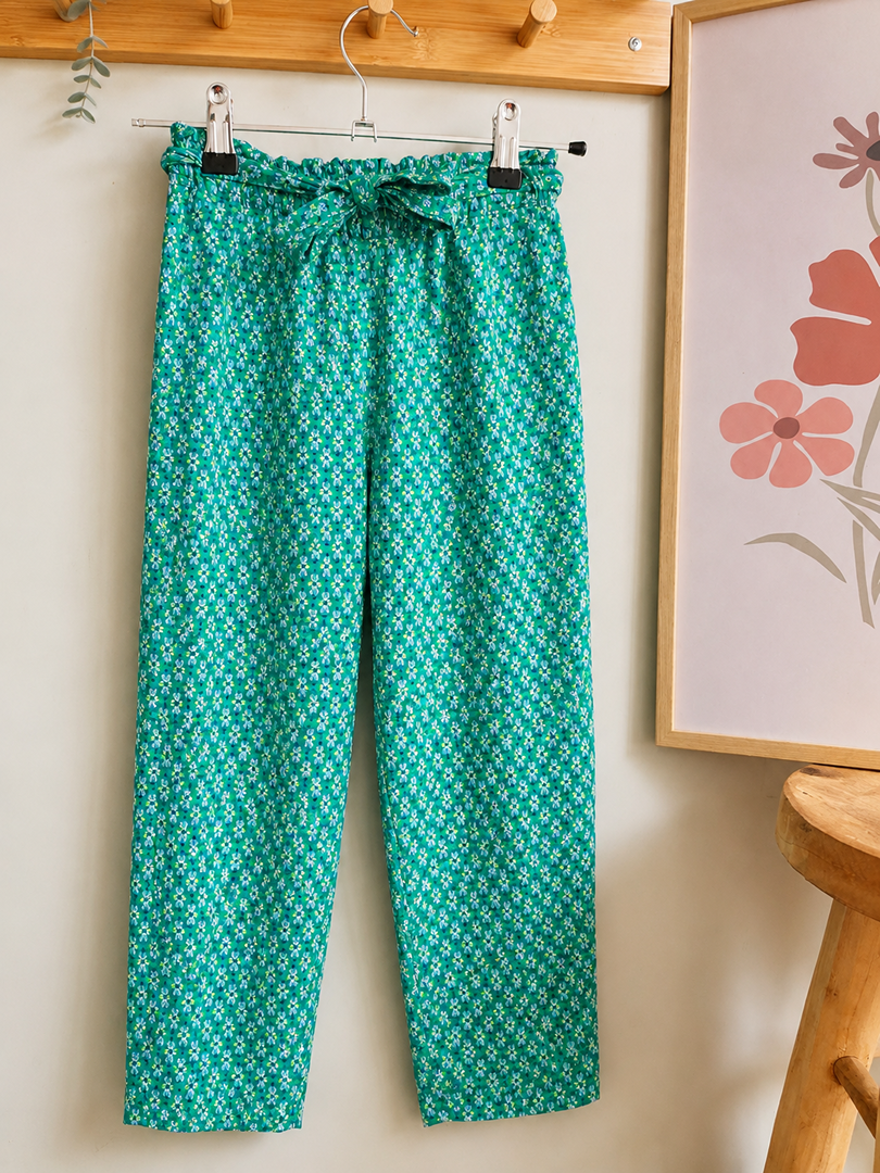 Pantalon fluide fille Okaïdi 7 ans vert fleuri été