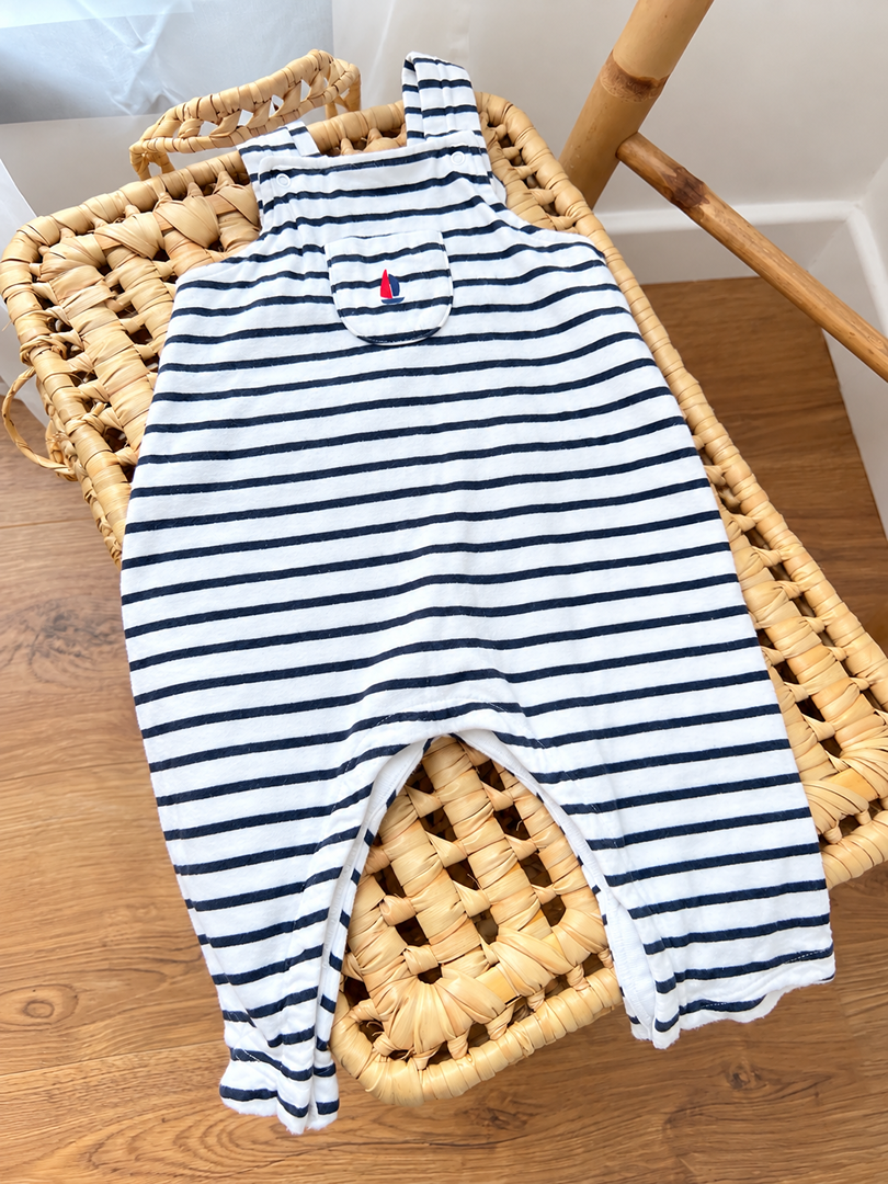 Salopette garçon Petit Bateau rayée blanc et bleu marine 6 mois mi-saison
