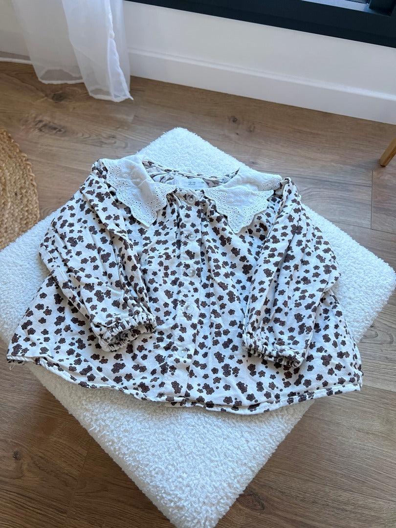 Chemisier Zara fille beige et marron mi-saison manches longues correspond à du 2 ans
