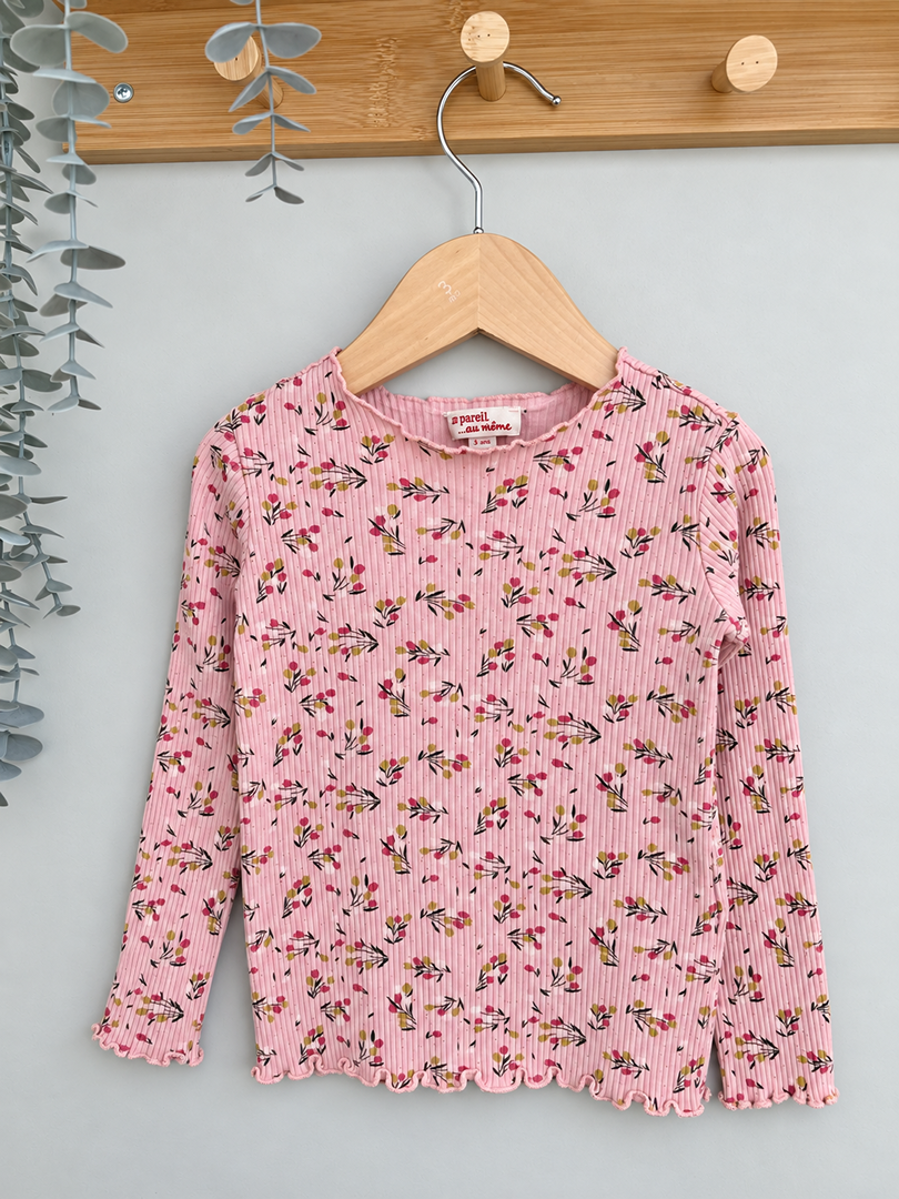 T-shirt manches longues fille Du Pareil au Même rose 3 ans mi-saison fleuri