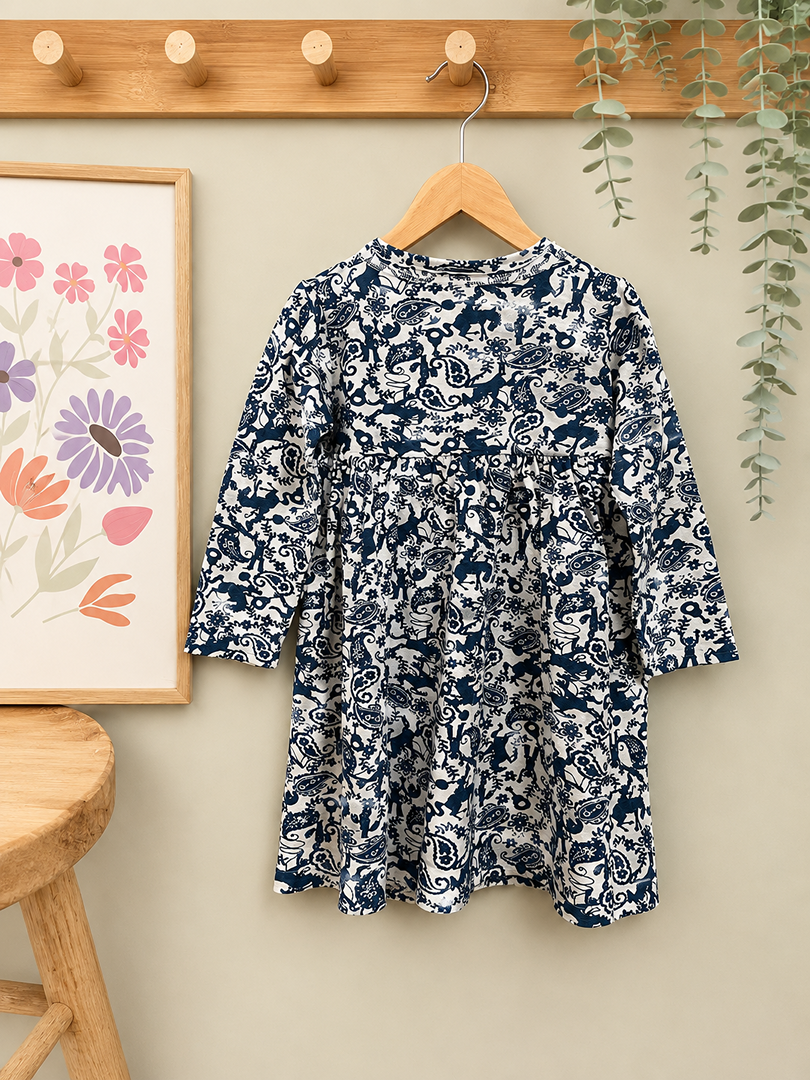Robe fleurie fille manches longues Petit Bateau - 2 ans - Bleu blanc mi-saison