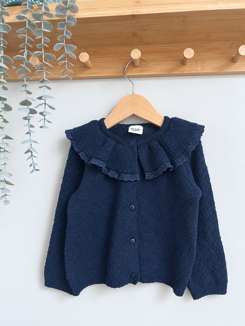 Gilet fille Tape à l'œil bleu marine hiver manches longues 2 ans joli col