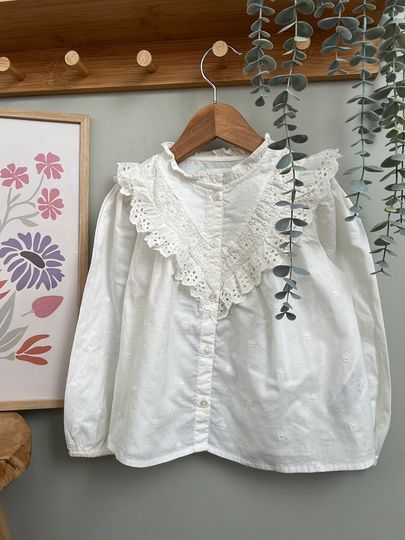 Chemisier blanc et broderie Fille Zara - 4 ans - Blanc - État : Excellent