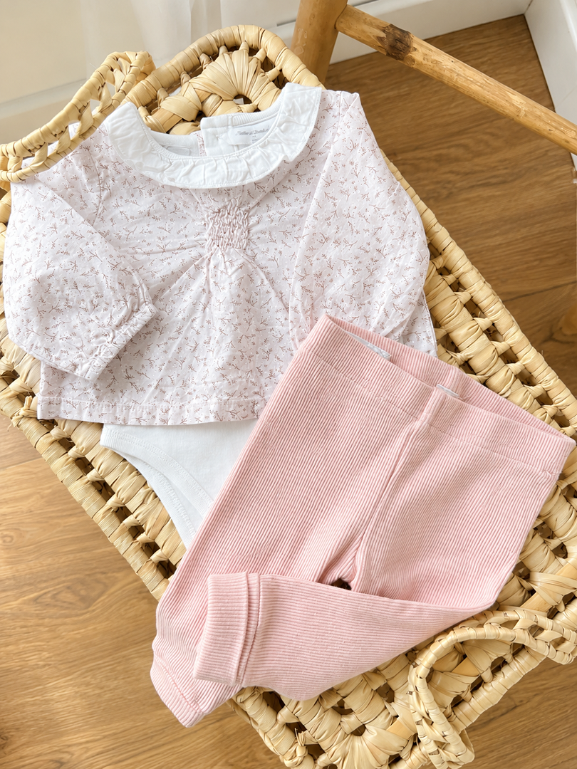 Ensemble bébé fille Sergent Major Zeeman 1 mois blouse body intégré legging côtelé mi-saison