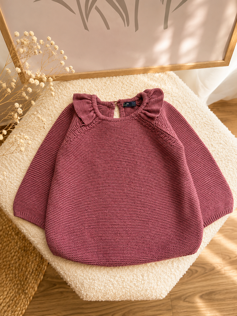 Pull fille Kiabi 9 mois rose tricot col volanté hiver manches longues