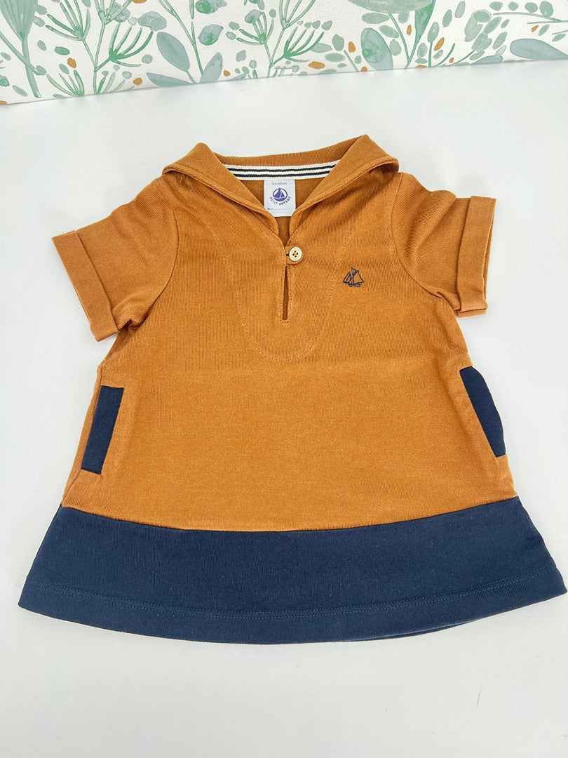 Robe manches courtes et joli col été fille Petit Bateau - 3 mois - Moutarde Camel bleu