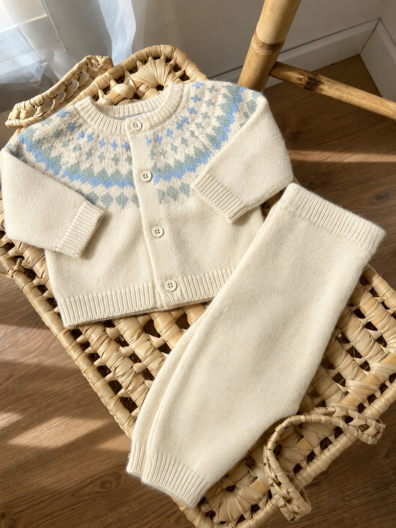 Ensemble tricot Petit Bateau 3 mois garçon crème laine gilet legging