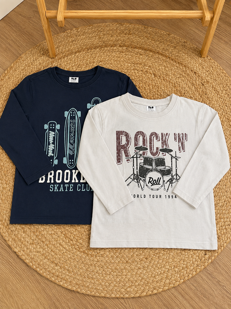 Lot 2 t-shirts manches longues garçon Tape à l'oeil 6 ans bleu mi-saison
