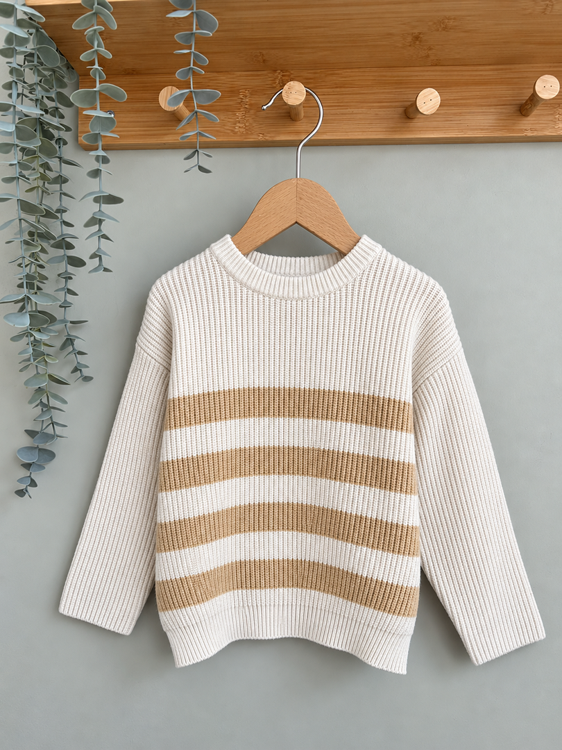 Pull rayé Zara beige et blanc manches longues mi-saison 3 ans mixte garçon ou fille