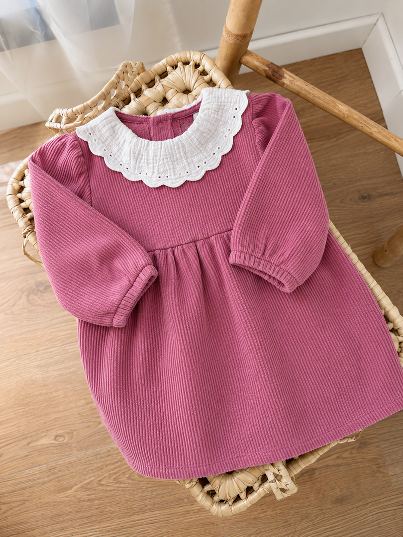 Robe côtelé fille Kiabi 9 mois rose mi-saison manches longues joli col