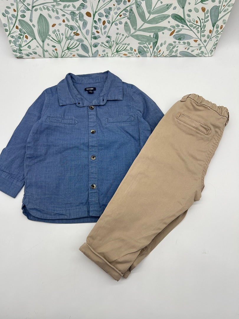 Ensemble cérémonie chemise bleu + chino beige Kiabi - 18 mois - garçon