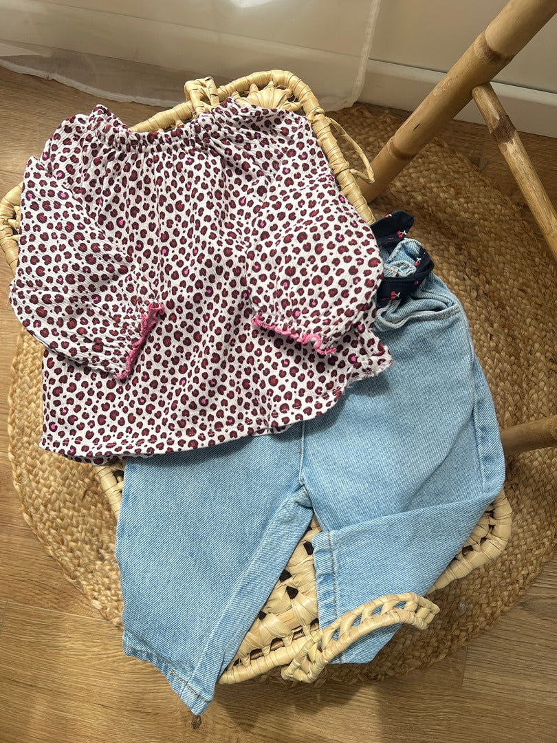 Ensemble fille Obaïbi & Kiabi 6 mois jean mom léopard mi-saison manches longues