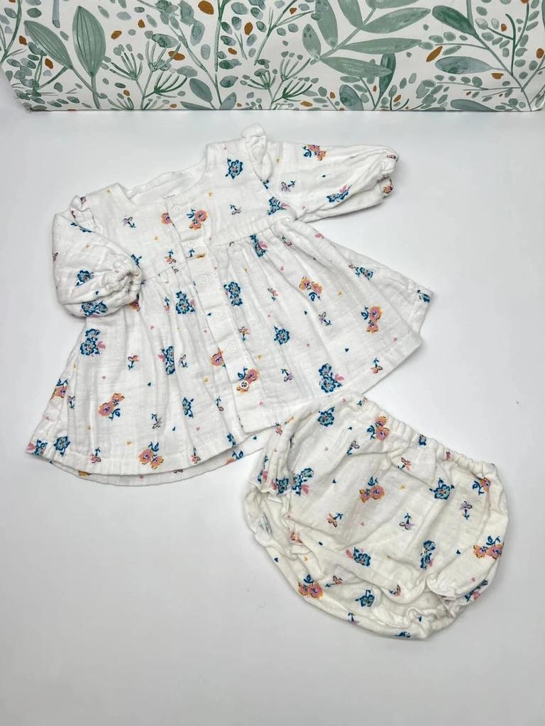 Ensemble robe + bloomer blanc fleuri fille - Petit Bateau 1 mois