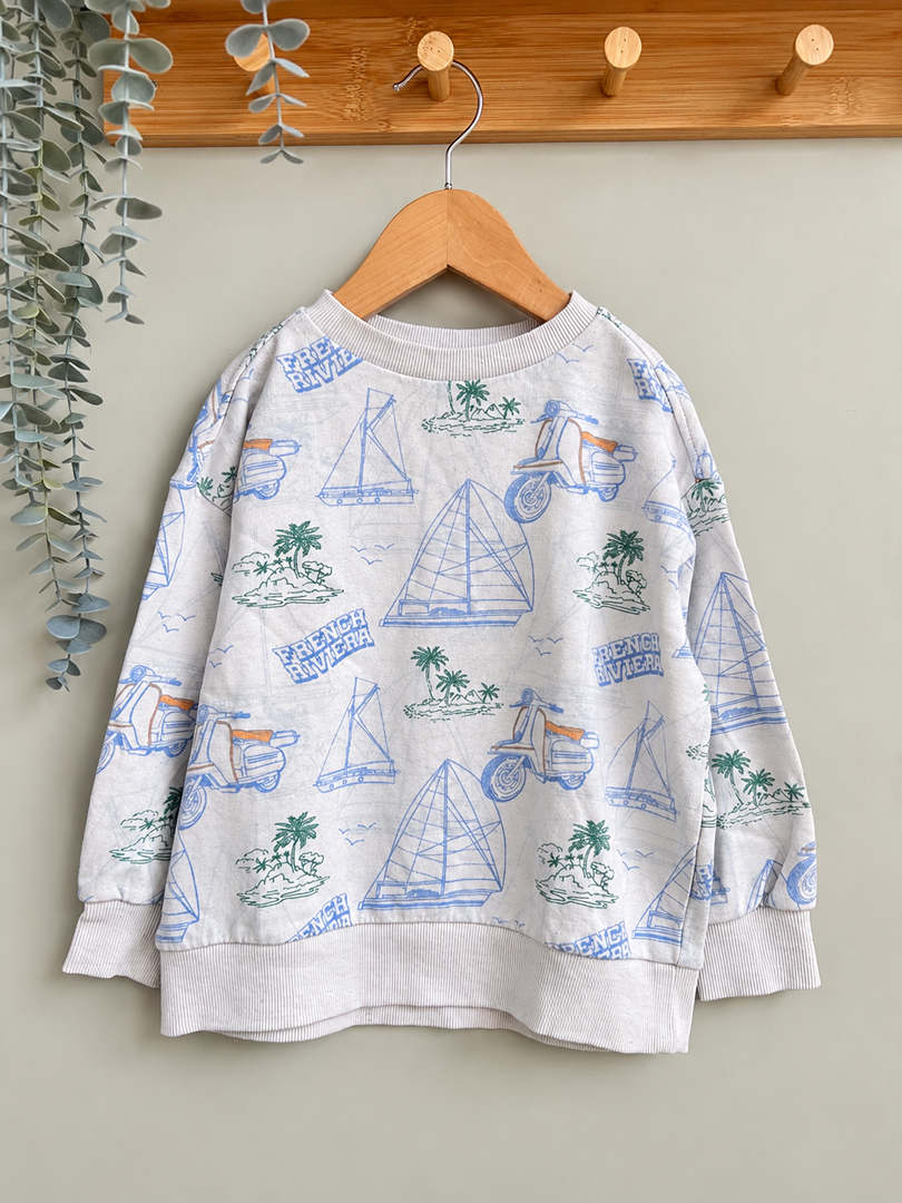 Sweat-shirt garçon Vertbaudet beige imprimé French Riviera mi-saison manches longues 6 ans