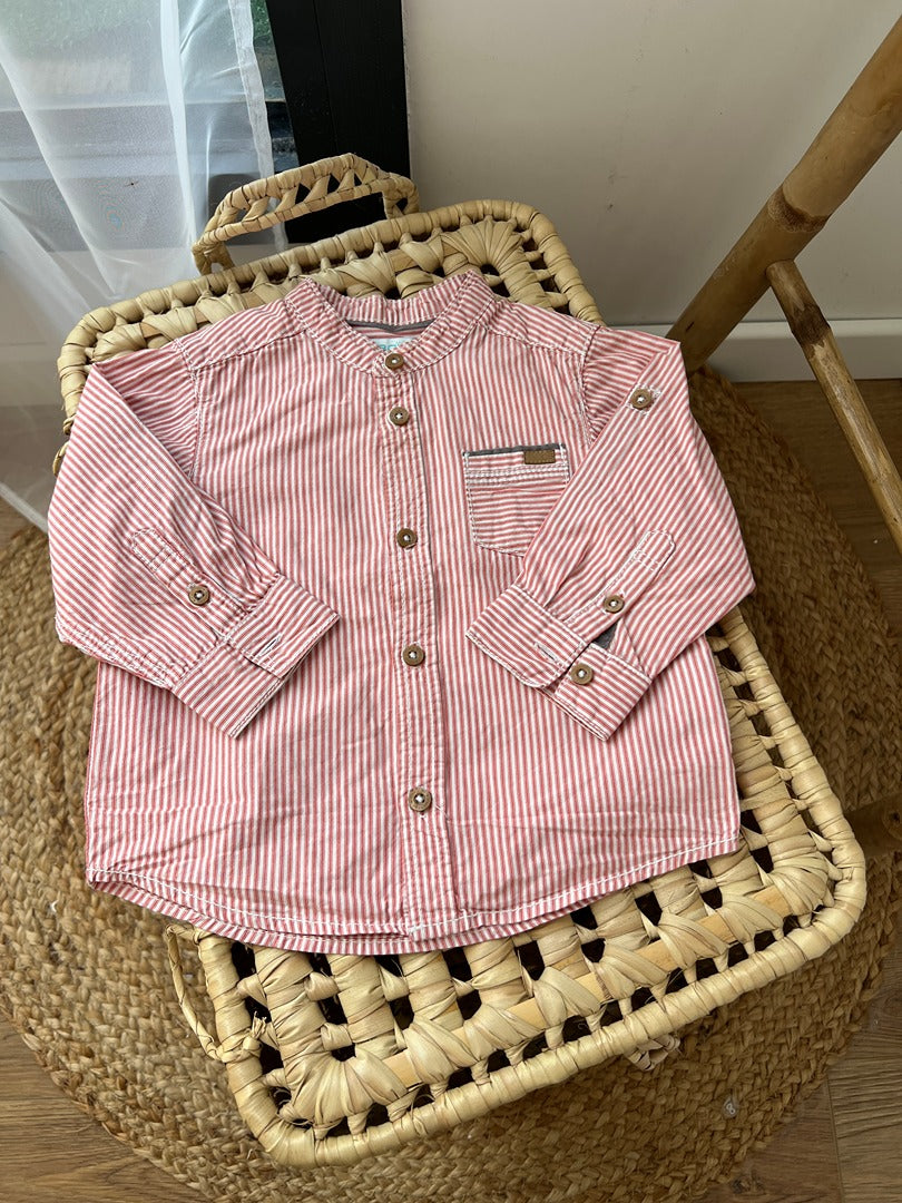 Chemise rayée rouge Obaïbi 12 mois garçon mi-saison manches longues