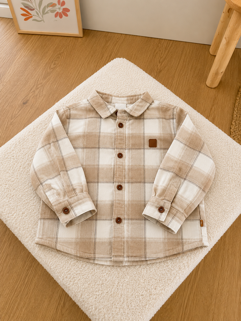 Surchemise doublée polaire Obaïbi 18 mois beige garçon hiver manches longues