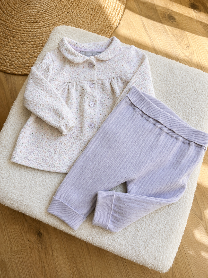 Ensemble fille Obaïbi 3 mois lilas fleuri mi-saison chemise legging côtelé