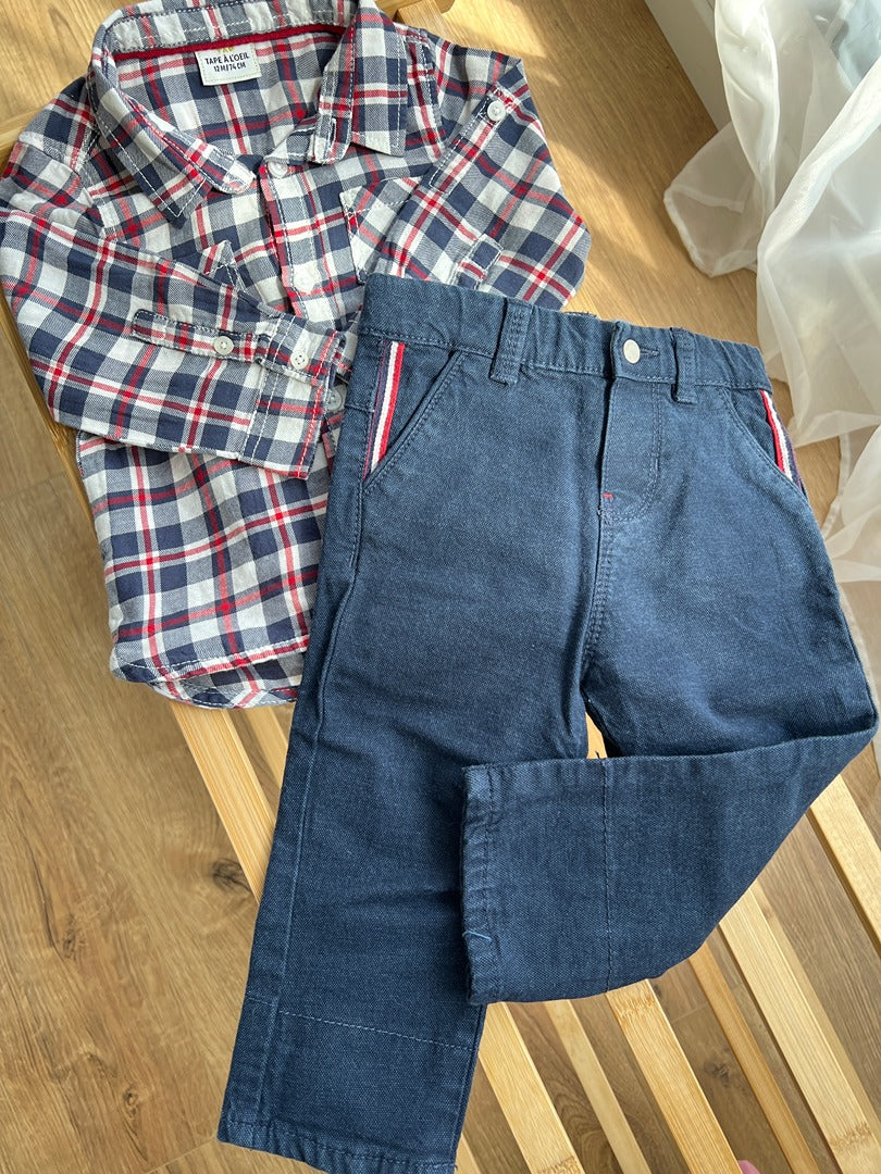 Ensemble garçon Tape à l'œil & Obaïbi 12 mois mi-saison chemise à carreaux pantalon