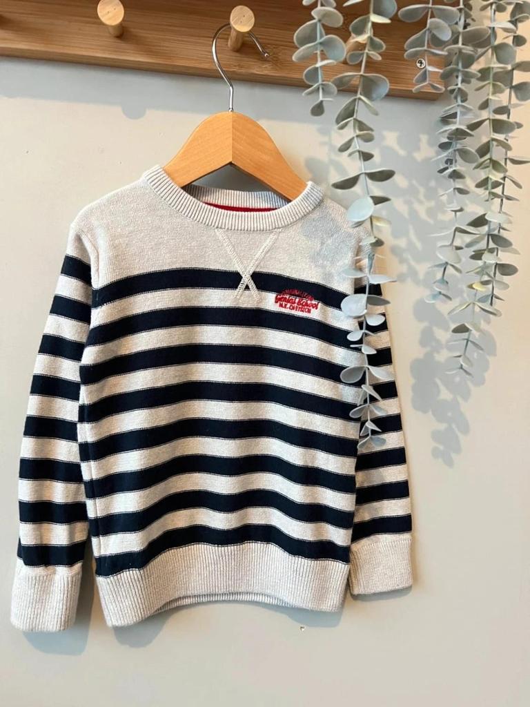 Pull rayé bleu et gris Tao – doux & idéal pour la mi-saison – 3 ans Garçon