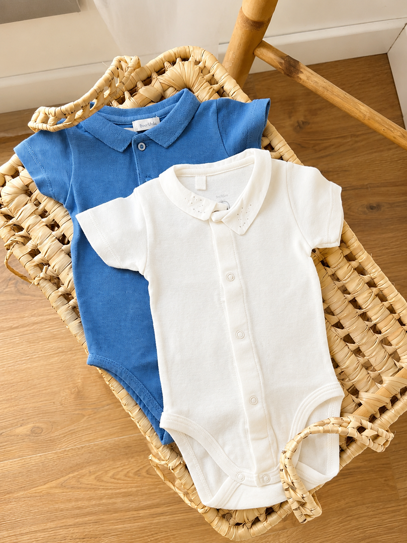 Lot de 2 bodies garçon joli col manches courtes Bout'chou Petit Bateau 3 mois été