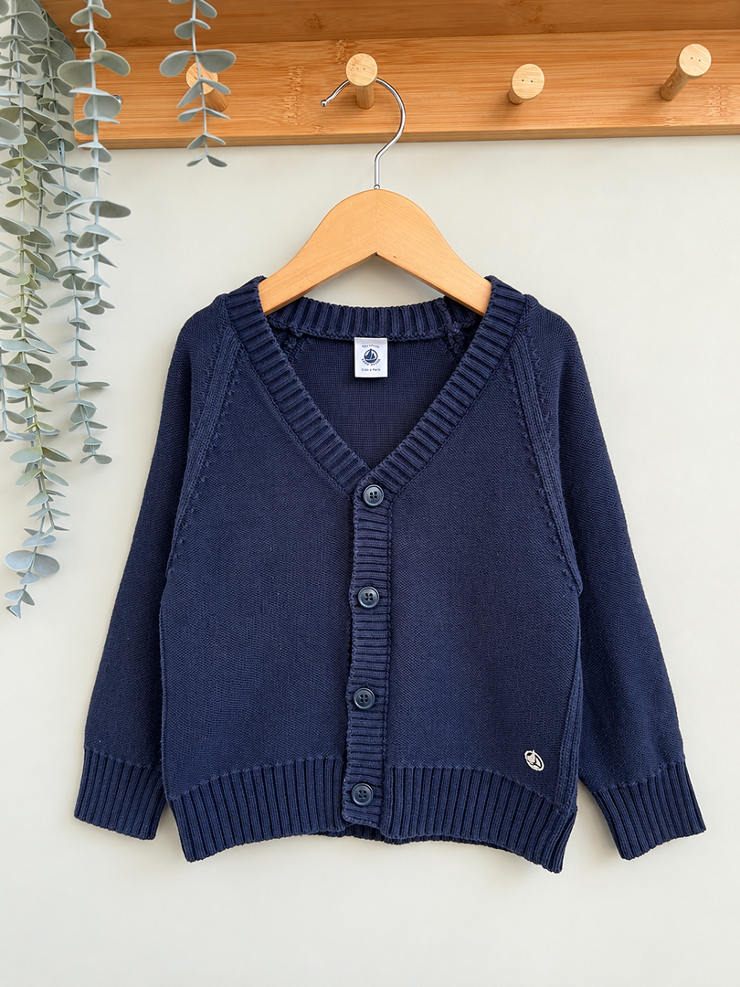 Gilet cardigan garçon Petit Bateau bleu marine manches longues mi-saison 4 ans