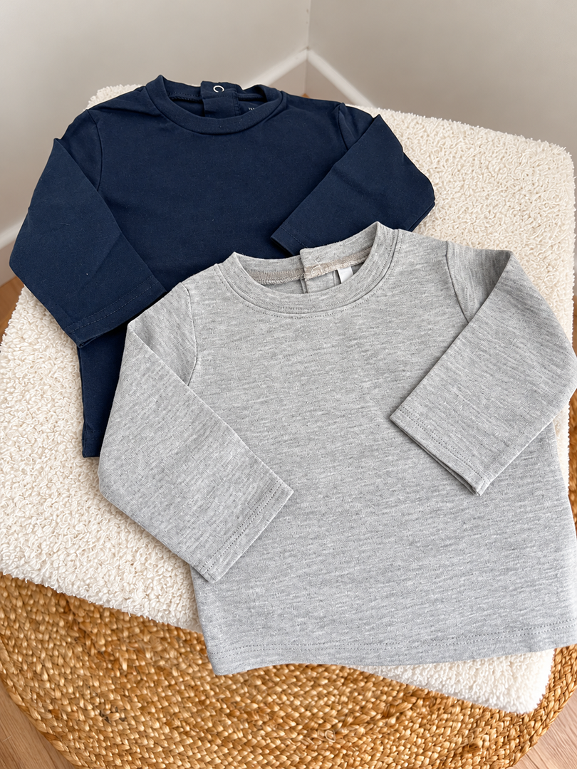 Lot de 2 t-shirts manches longues garçon 6 mois gris et bleu mi-saison