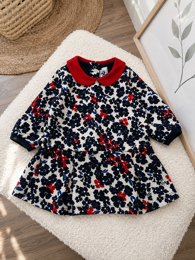 Robe courte fleurie Fille Manches Longues mi-saison Petit Bateau 6 Mois