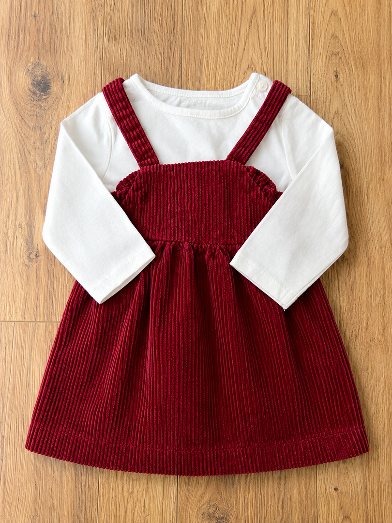 Ensemble robe bordeaux velours côtelé Kiabi fille 3 mois manches longues