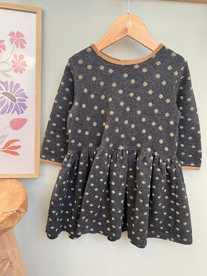 Robe grise à pois dorés manches longues fille - Petit Bateau - 3 ans