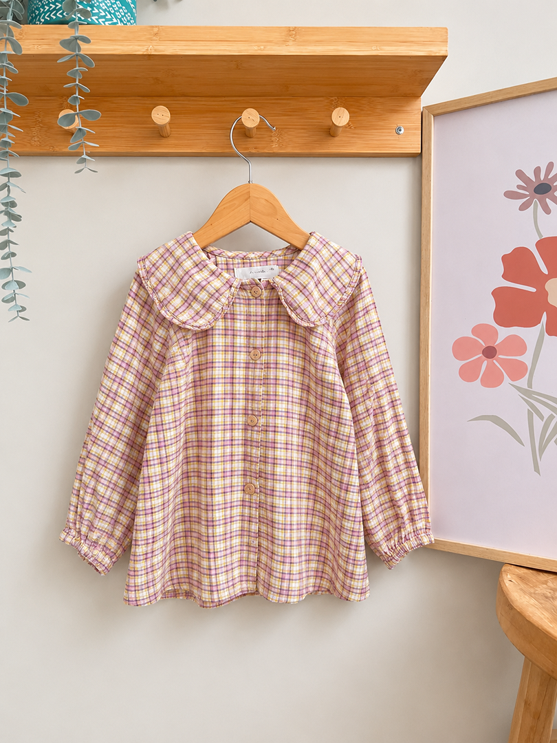 Blouse fille Zara 5 ans carreaux rose manches longues mi-saison