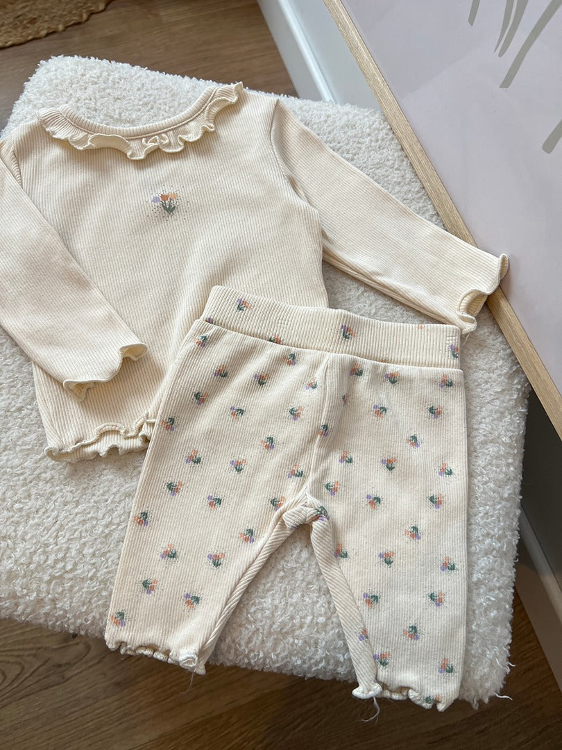 Ensemble côtelé bébé fille homewear Kiabi - 1 mois - Écru