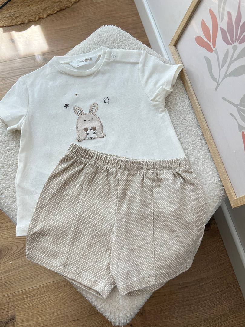 Ensemble Mayoral 6 mois 9 mois t-shirt lapin et short été garçon